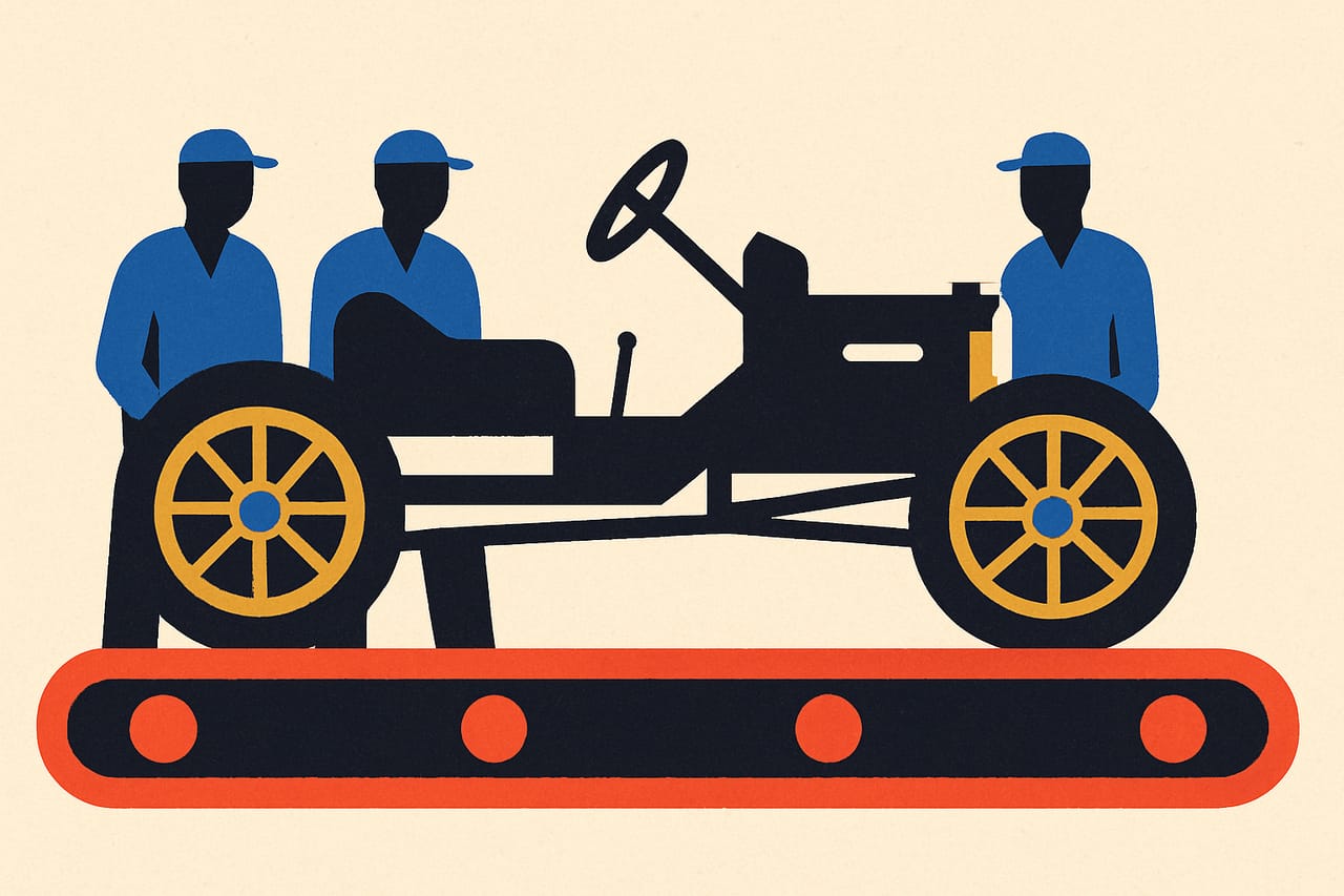 The First Moving Assembly Line Began Producing Ford Cars